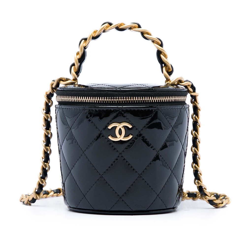 Pre-Loved Chanel Quilted Patent Afternoon Tea Top Handle Vanity Case with Chain